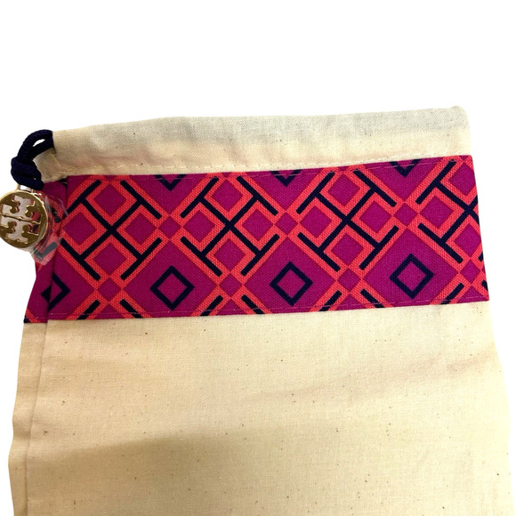 Tory Burch Dust Bag Drawstring Cloth Canvas 8" X 6" Pink Geometric Travel - Picture 3 of 5